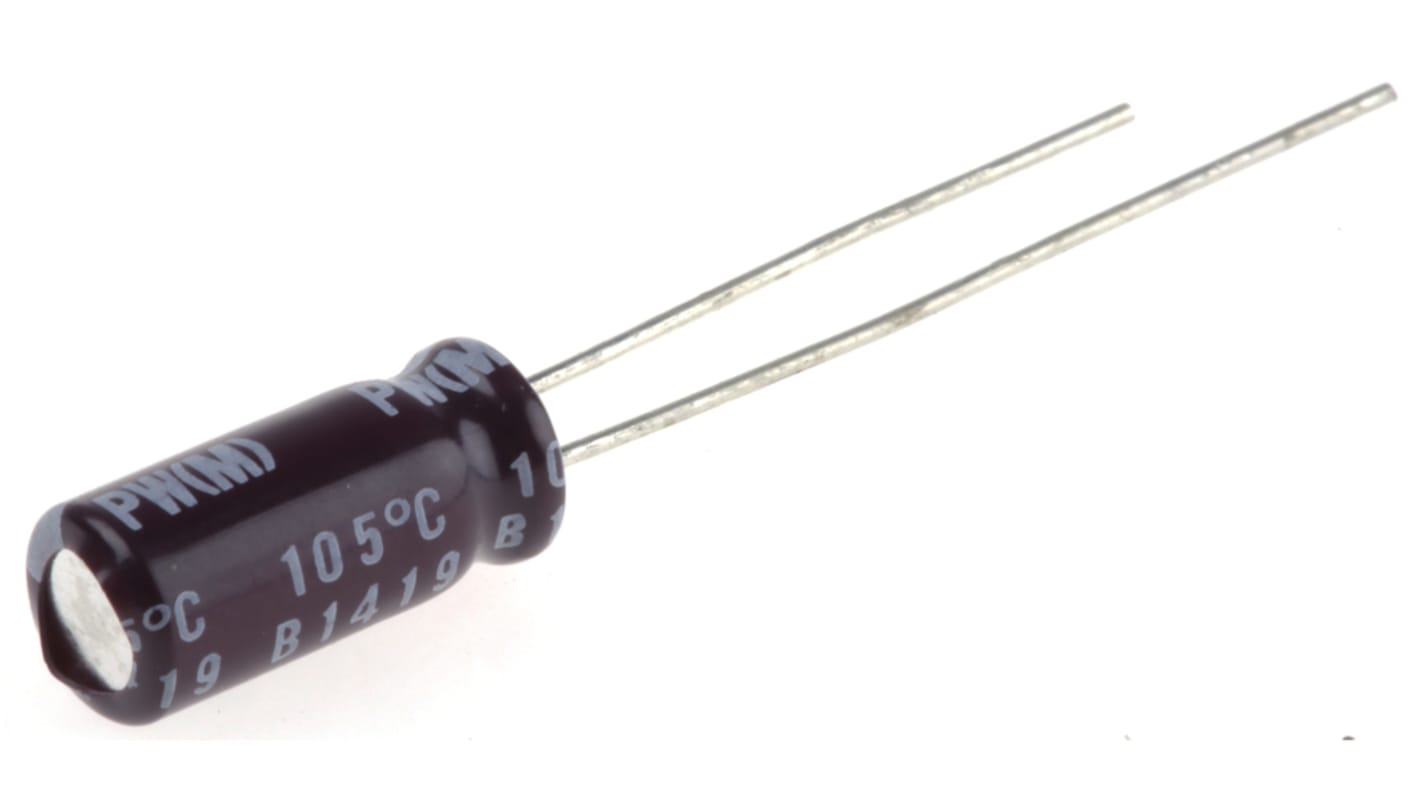 Nichicon 10μF Aluminium Electrolytic Capacitor 16V dc, Radial, Through Hole - UPW1C100MDD