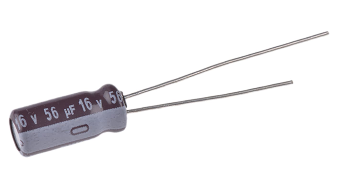 Nichicon PW, THT Elektrolyt Kondensator 56μF ±20% / 16V dc, Ø 5mm x 11mm, bis 105°C