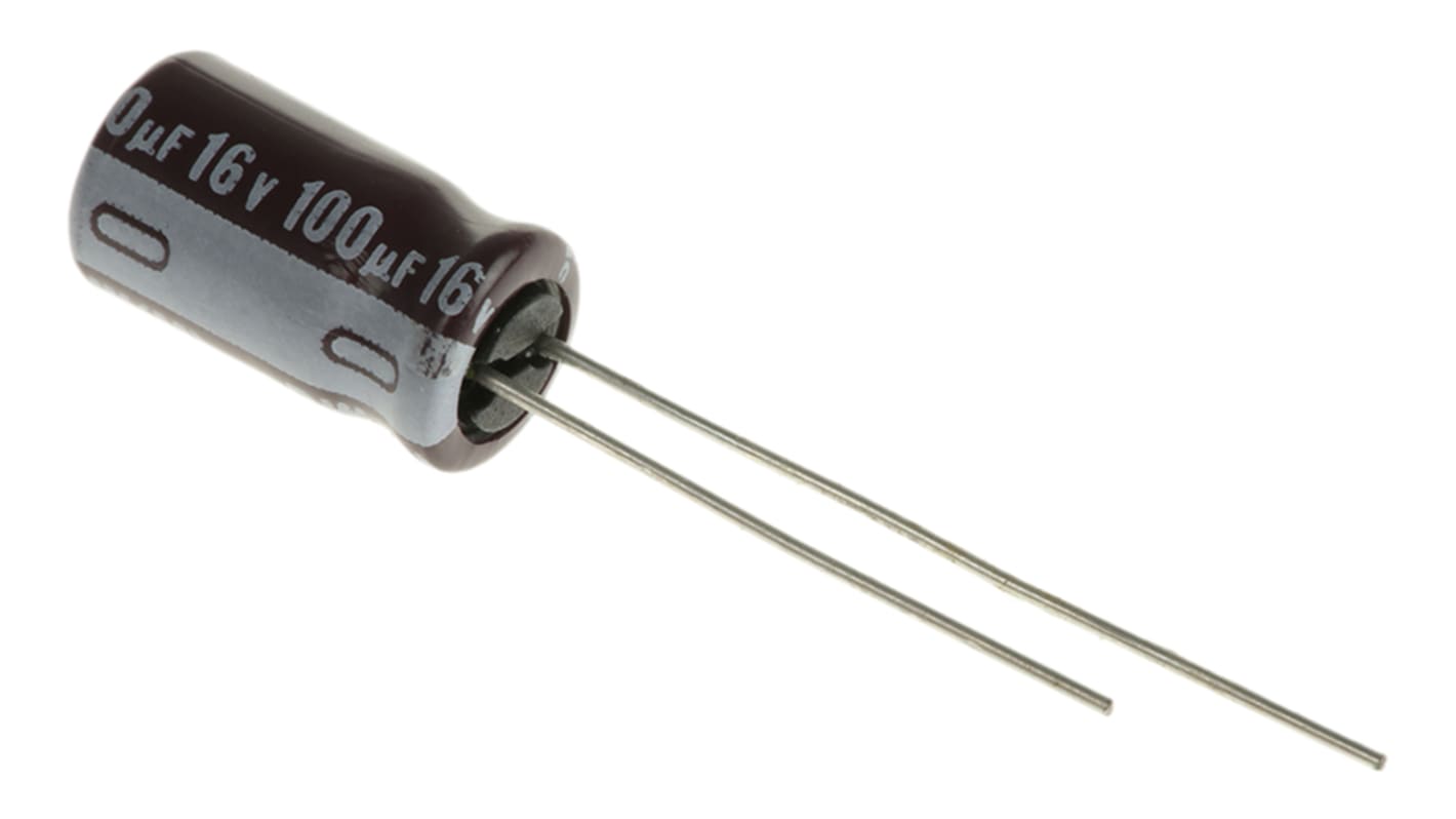 Nichicon 100μF Aluminium Electrolytic Capacitor 16V dc, Radial, Through Hole - UPW1C101MED