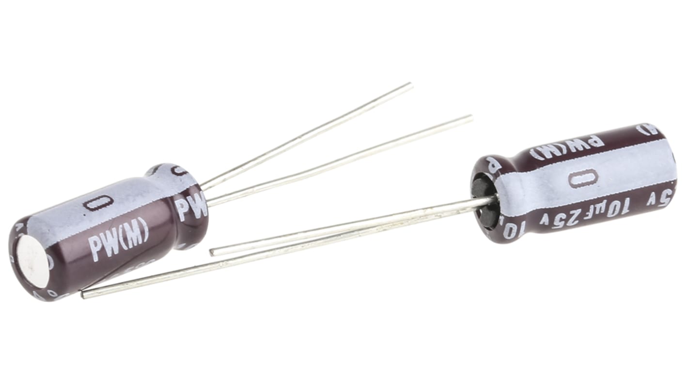 Nichicon PW, THT Aluminium-Elektrolyt Kondensator 10μF ±20% / 25V dc, Ø 5mm x 11mm, bis 105°C