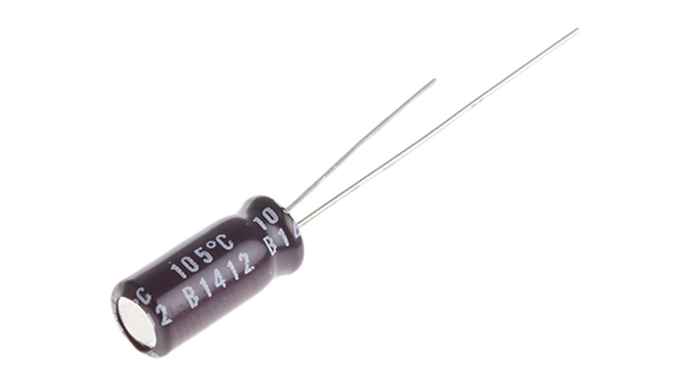 Nichicon PW, THT Aluminium-Elektrolyt Kondensator 10μF ±20% / 35V dc, Ø 5mm x 11mm, bis 105°C