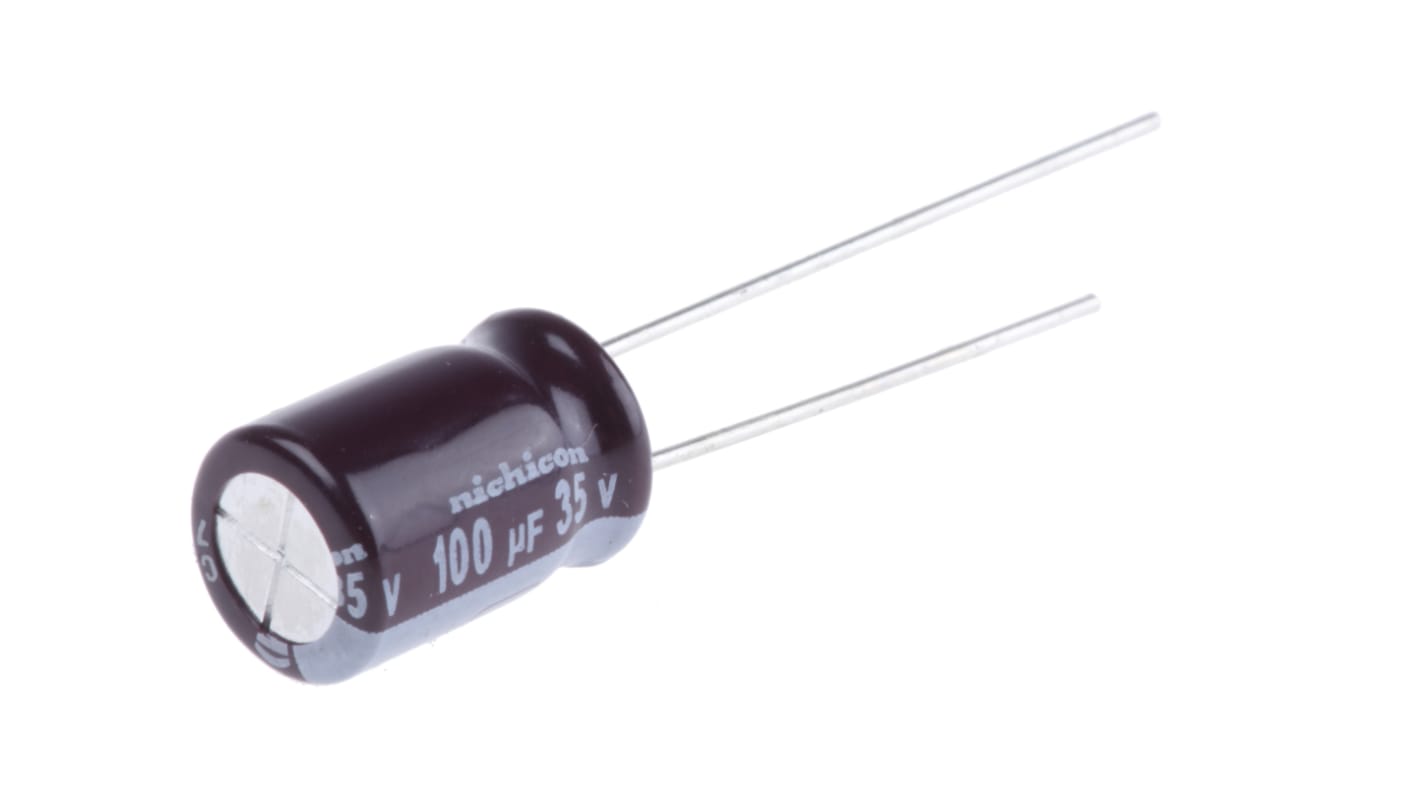 Nichicon PW, THT Aluminium-Elektrolyt Kondensator 100μF ±20% / 35V dc, Ø 8mm x 11.5mm, bis 105°C