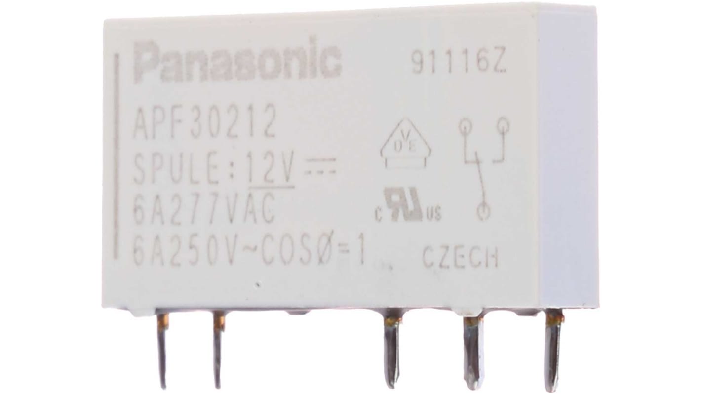 Panasonic PCB Mount Power Relay, 12V dc Coil, 6A Switching Current, SPDT