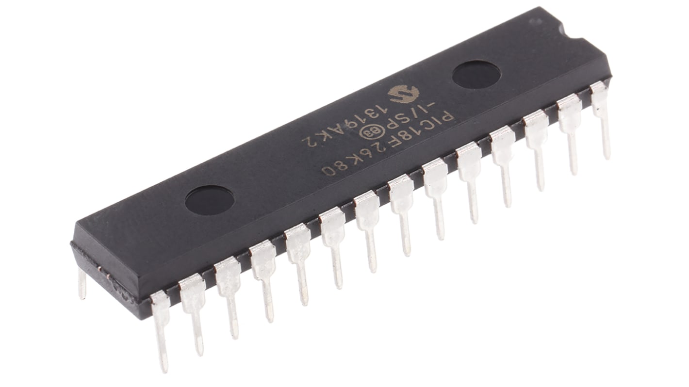 Microcontrolador Microchip PIC18F26K80-I/SP, núcleo PIC de 8bit, RAM 1,024 kB, 3,648 kB, 64MHZ, SPDIP de 28 pines