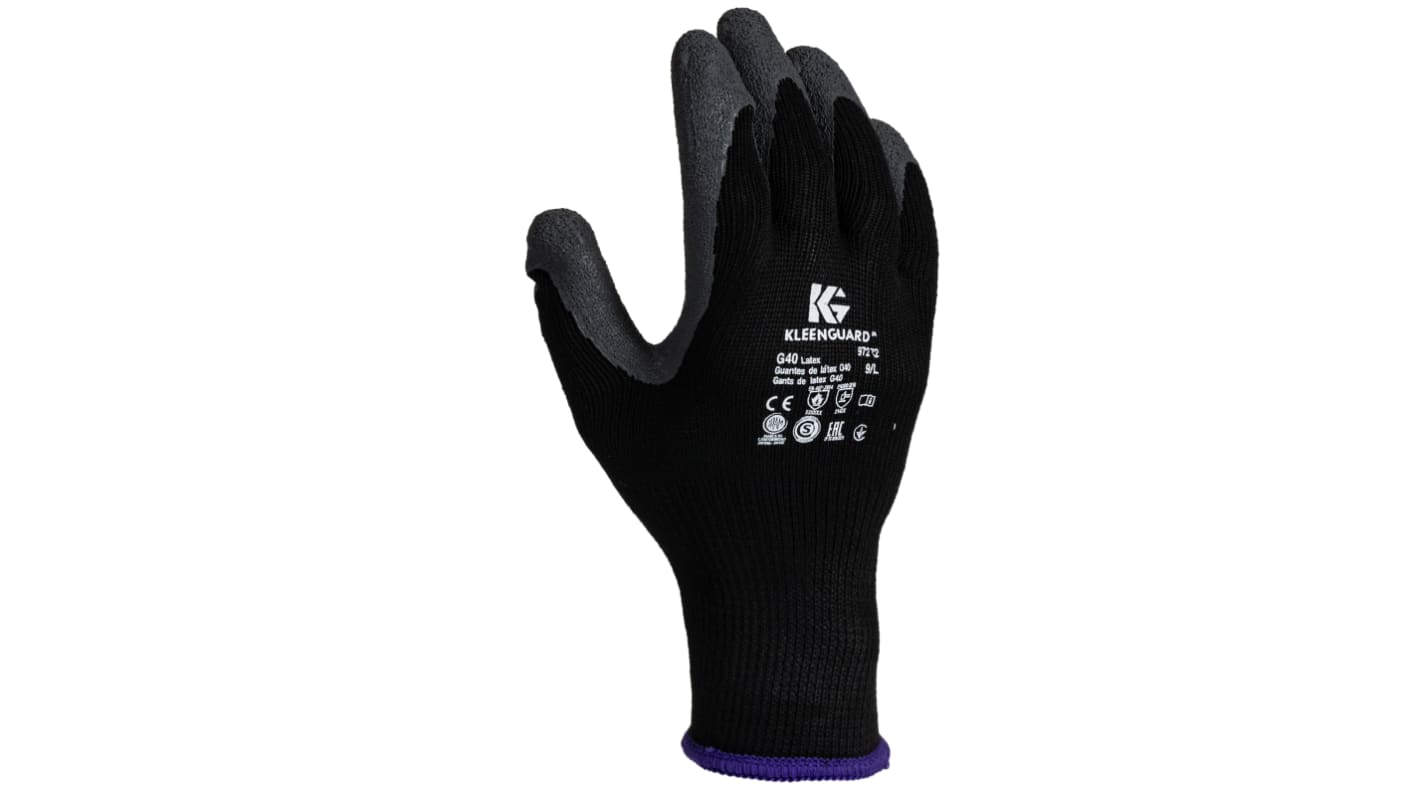 Kimberly Clark Jackson Safety Black Polyester Heat Resistant Work Gloves, Size 9, Large, Latex Coating