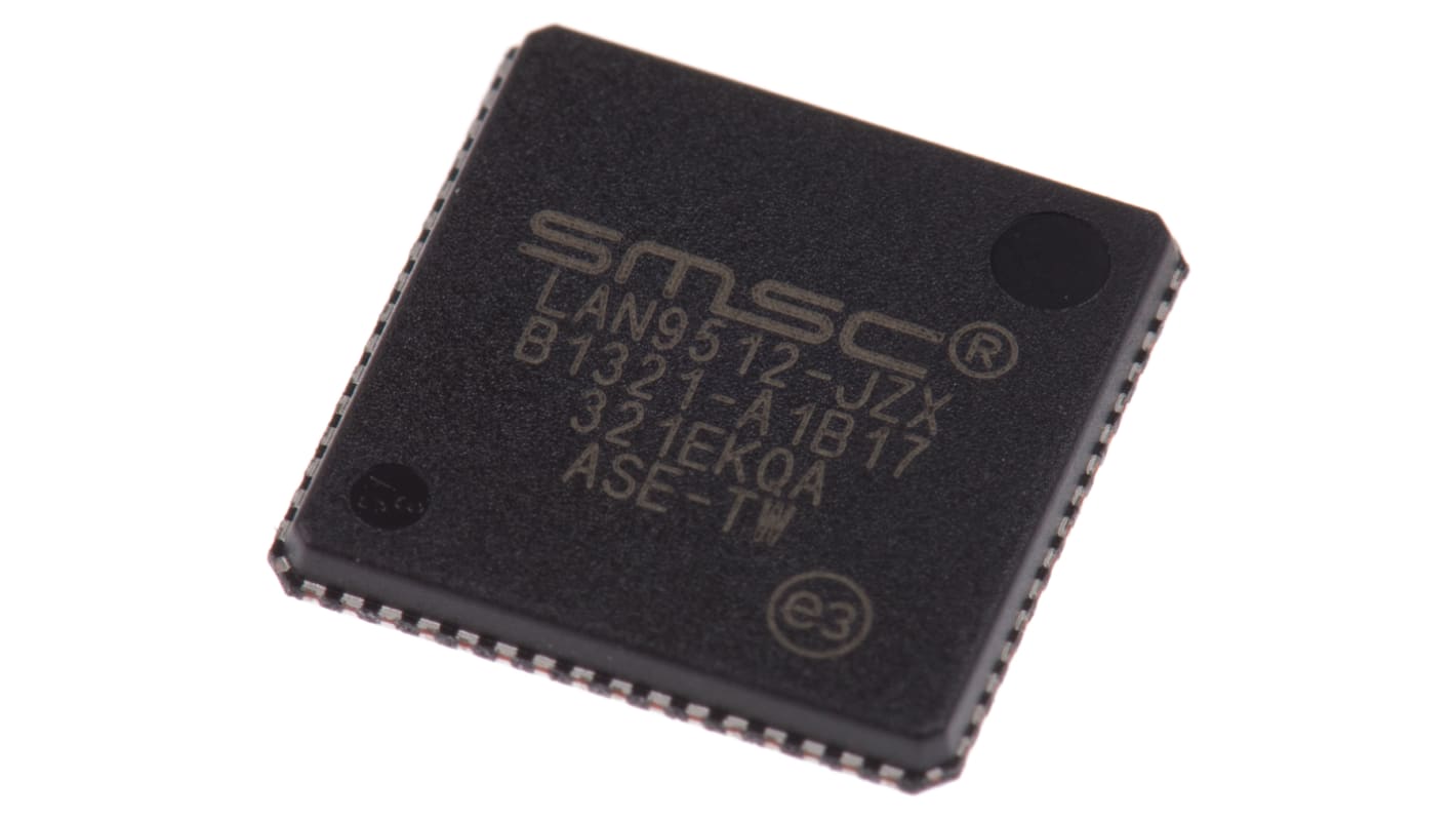 Microchip LAN9512-JZX, Ethernet Controller, 10Mbps, 3.3 V, 64-Pin QFN