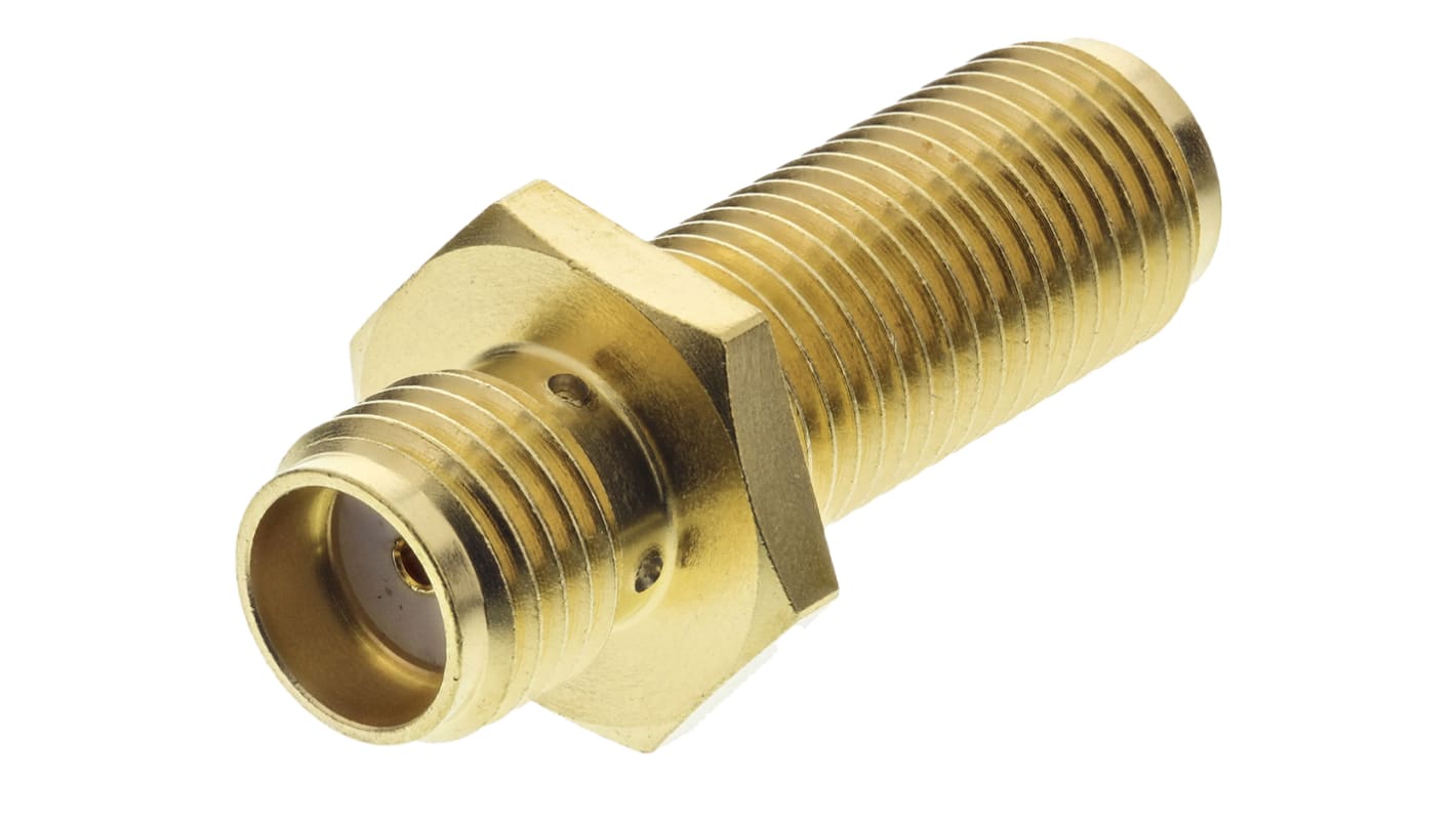 Huber+Suhner 50Ω RF adapter, Lige, A: SMA Hun til B: SMA Hun, 18GHz Guld over nikkel Normal