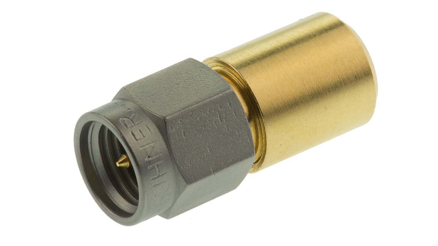 Conector RF Huber+Suhner 6500.19.A, Macho, Recta, Impedancia 50Ω, 18GHz, Bronce blanco