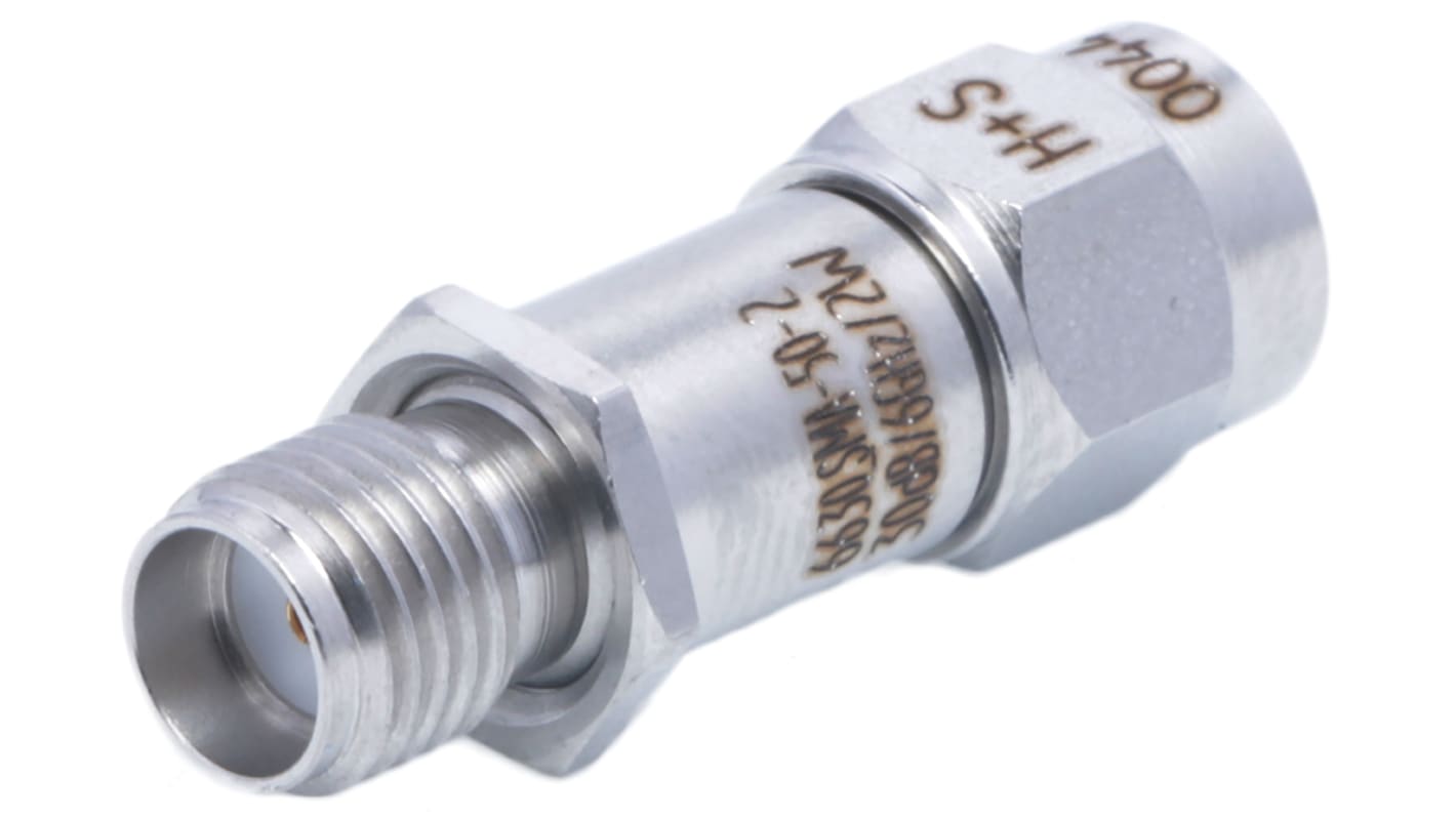 Atenuador de RF Huber+Suhner 6630_SMA-50-2/199_NE, 50Ω, Conector macho a conector hembra SMA 30dB, DC → 6GHz