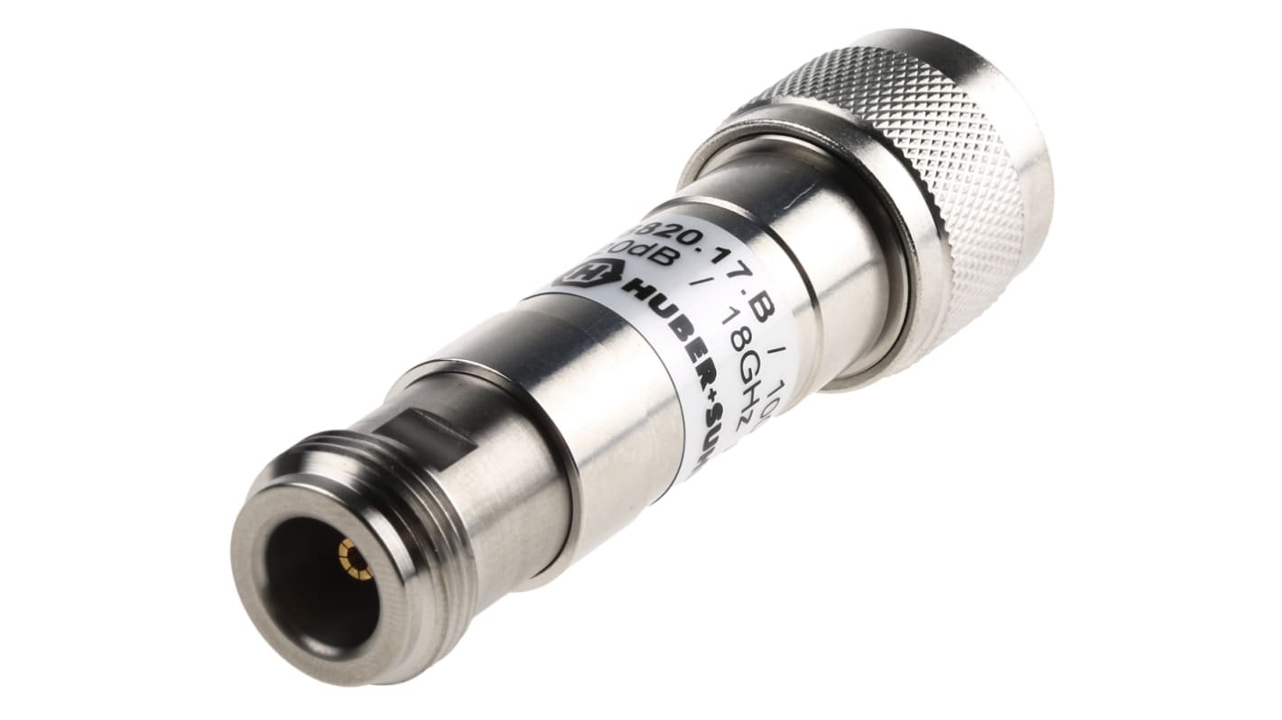 Atenuador de RF Huber+Suhner 6820.17.B, 50Ω, Conector Macho N a Conector Hembra N 1 dB, 20 dB, 18GHz