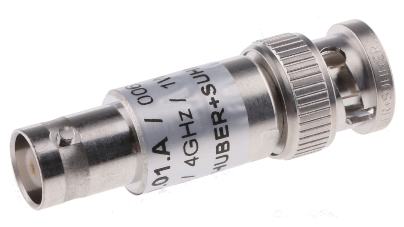 Atenuador de RF Huber+Suhner 6830.01.A, 50Ω, Conector Macho BNC a Conector Hembra BNC 1 dB, 30 dB, 4GHz