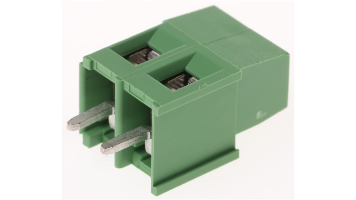 Borne para PCB TE Connectivity de 2 vías , paso 5mm, 17.5A, de color Verde, montaje Montaje en orificio pasante,