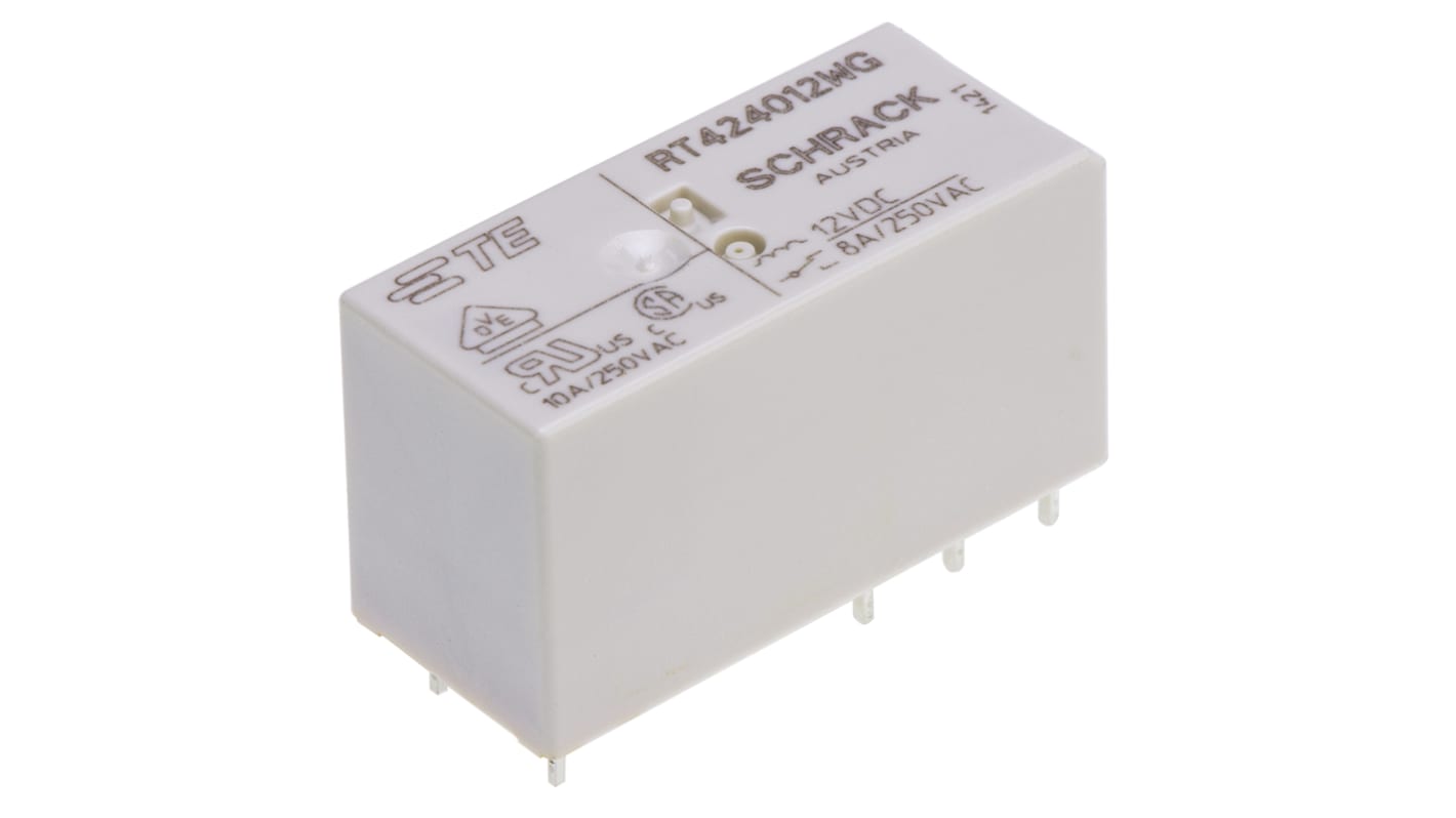 TE Connectivity PCB Mount Power Relay, 12V dc Coil, 8A Switching Current, DPDT