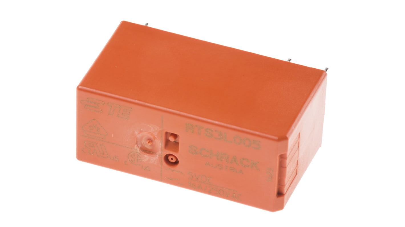 TE Connectivity PCB Mount Power Relay, 5V dc Coil, 16A Switching Current, SPST