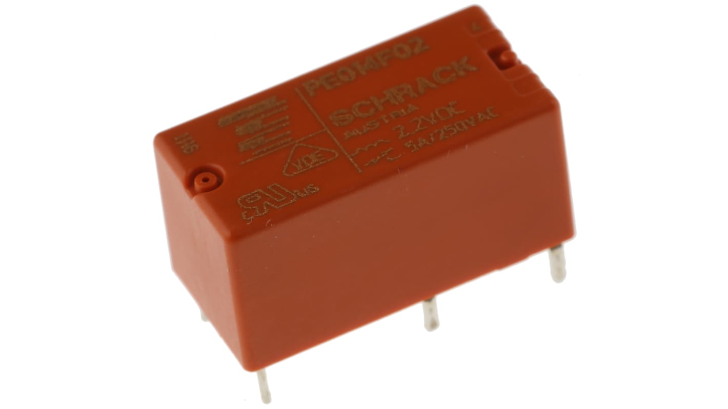 TE Connectivity PCB Mount Latching Power Relay, 2.2V dc Coil, 5A Switching Current, SPDT