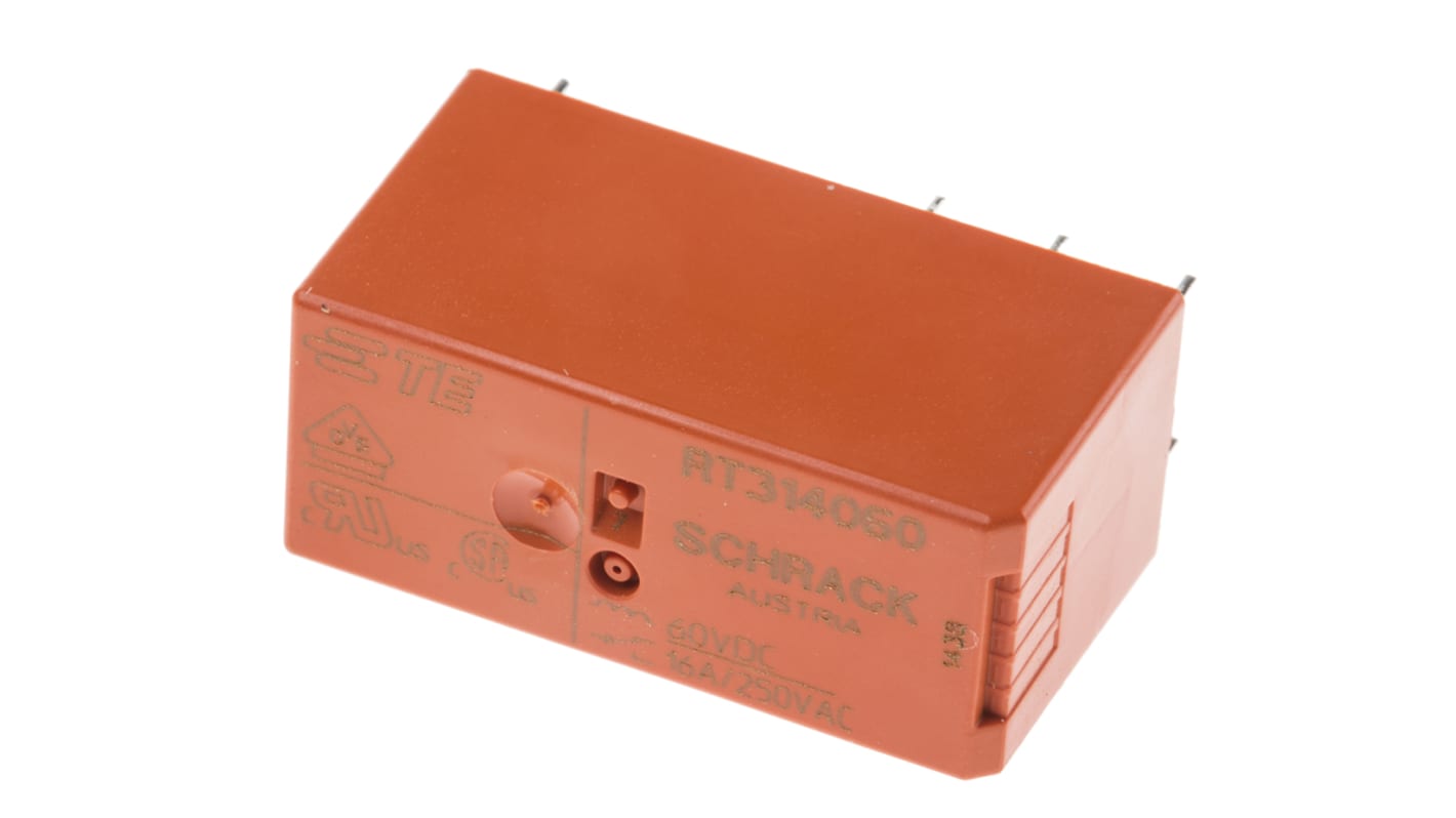 TE Connectivity PCB Mount Power Relay, 60V dc Coil, 16A Switching Current, SPDT