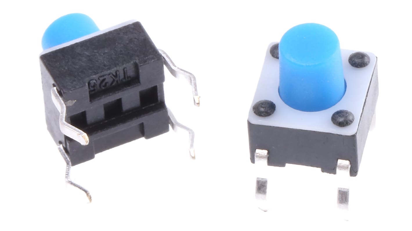 Blue Button Tactile Switch, SPST 50 mA @ 24 V dc 3.4mm