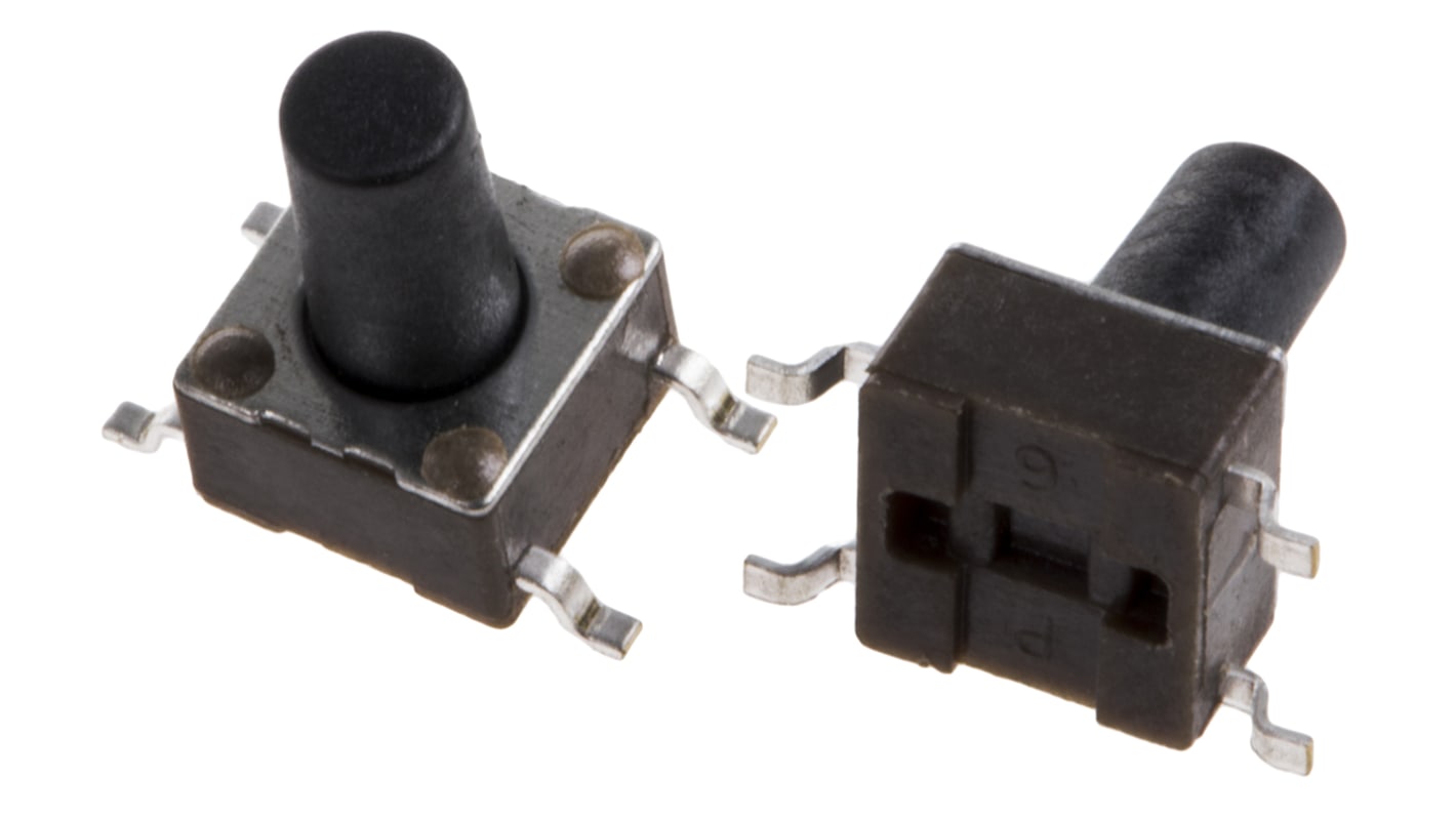 Black Button Tactile Switch, SPST 50 mA @ 24 V dc 5.9mm Surface Mount