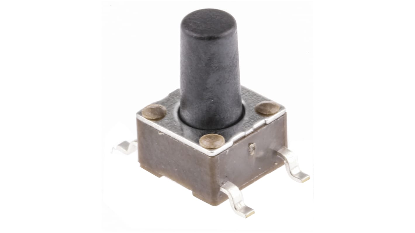 TE Connectivity Black Button Tactile Switch, SPST 50 mA @ 24 V dc 5.9mm Surface Mount