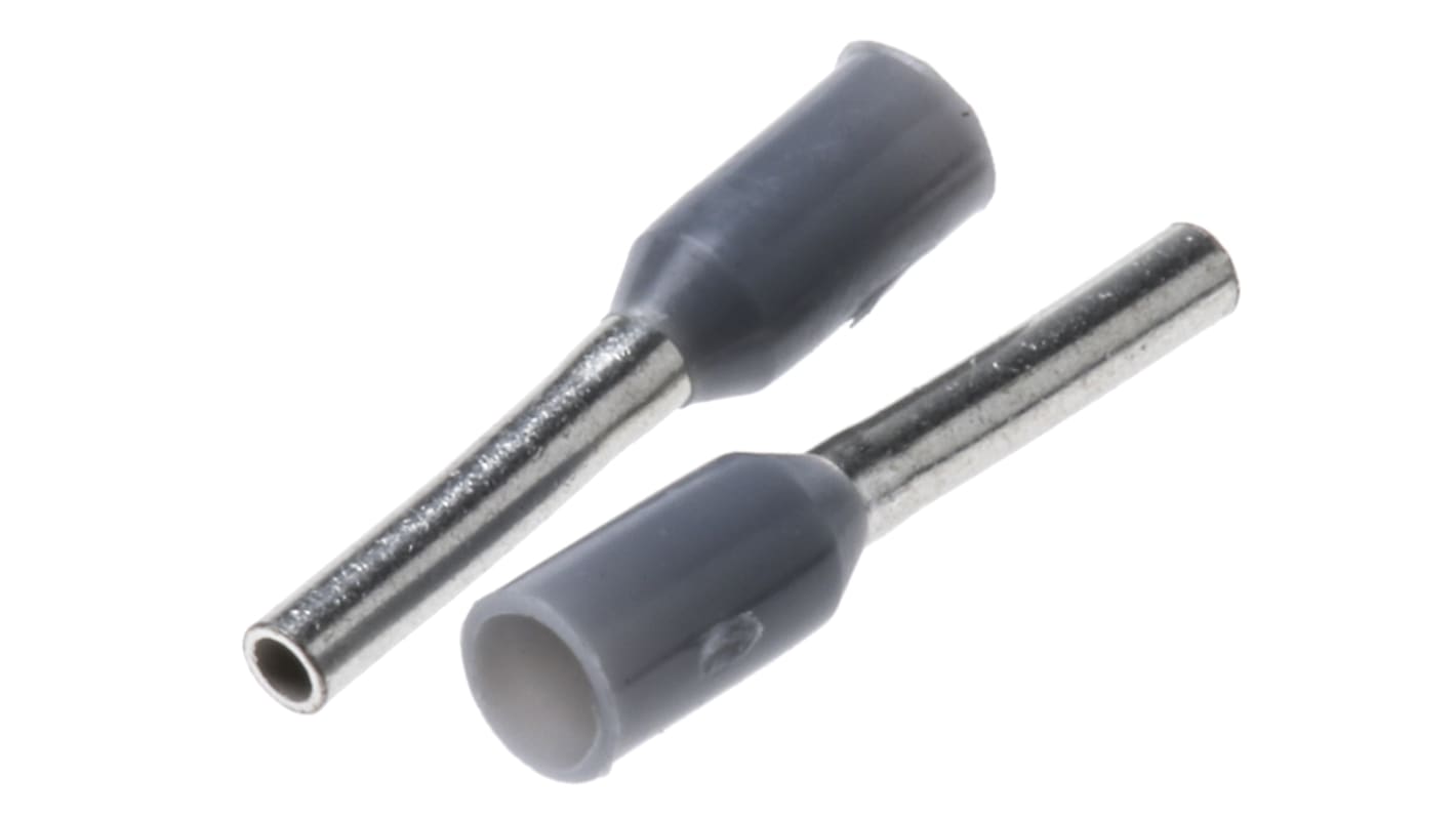 TE Connectivity Aderendhülsen bis 0.14mm², Stift ø 1.1mm, Grau, Kunststoff, 6mm, 10mm, Isoliert, 26AWG max.