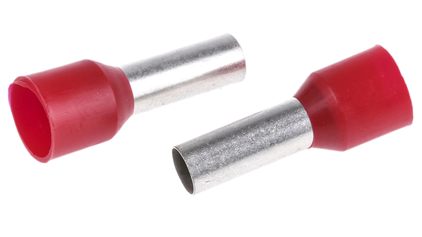 TE Connectivity Insulated Crimp Bootlace Ferrule, 12mm Pin Length, 4.5mm Pin Diameter, 10mm² Wire Size, Red