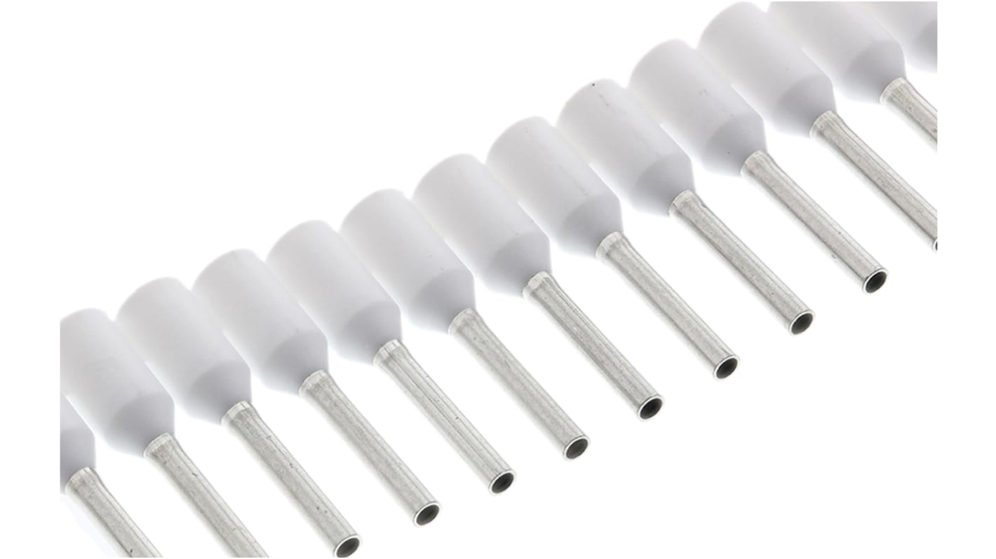 TE Connectivity Insulated Crimp Bootlace Ferrule, 8mm Pin Length, 1.1mm Pin Diameter, 0.5mm² Wire Size, White