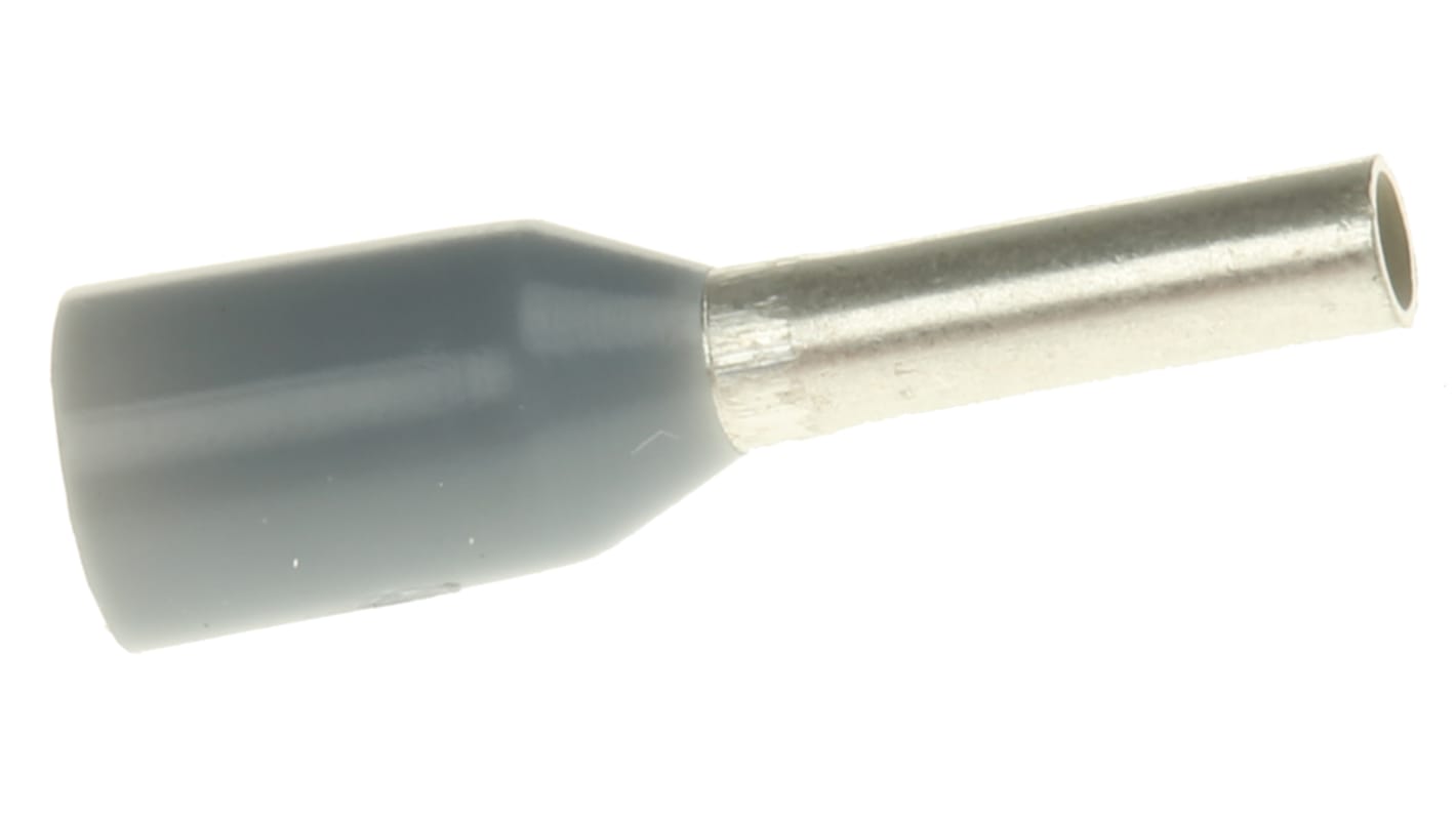 TE Connectivity Insulated Crimp Bootlace Ferrule, 6mm Pin Length, 1.2mm Pin Diameter, 0.75mm² Wire Size, Grey