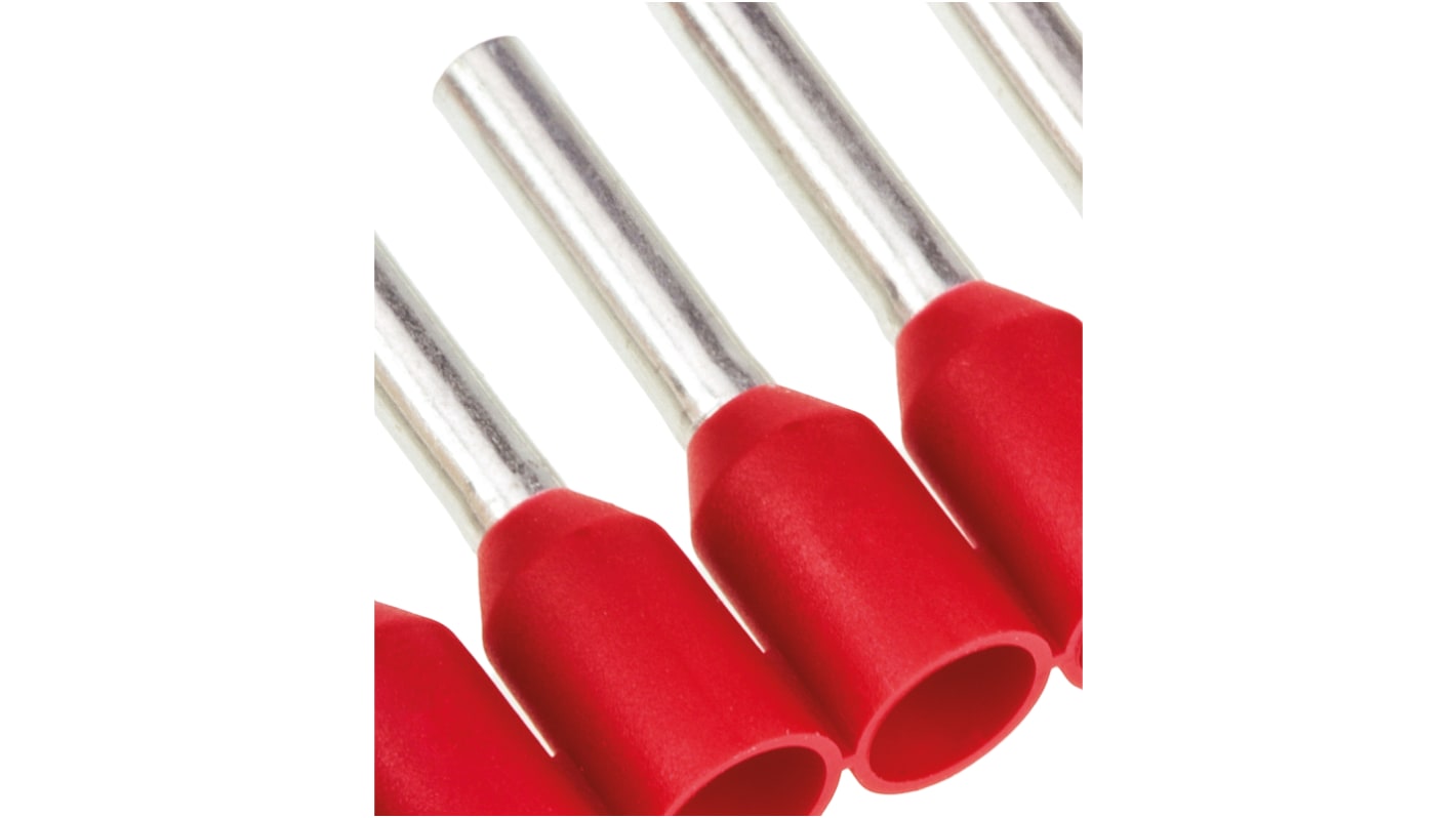 TE Connectivity Insulated Crimp Bootlace Ferrule, 8mm Pin Length, 1.5mm Pin Diameter, 1mm² Wire Size, Red