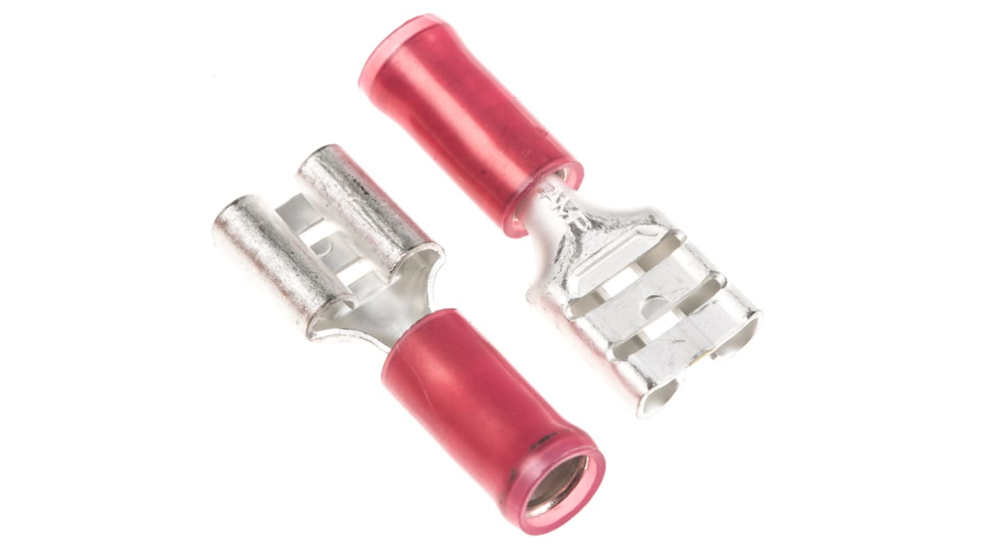 TE Connectivity PIDG FASTON .250 Red Insulated Female Spade Connector, Receptacle, 6.35 x 0.81mm Tab Size, 0.3mm² to