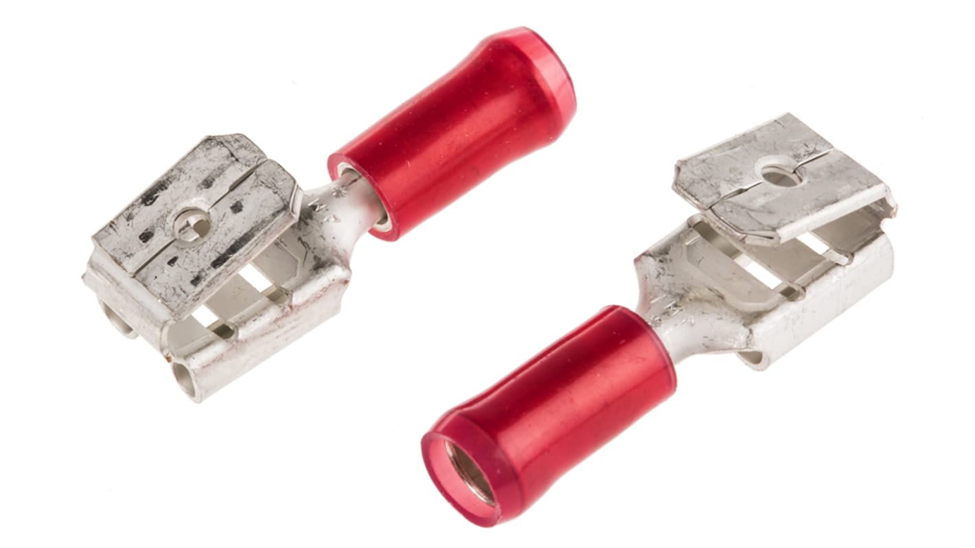 TE Connectivity PIDG FASTON .250 Red Insulated Female Spade Connector, Piggyback Terminal, 6.35 x 0.81mm Tab Size,