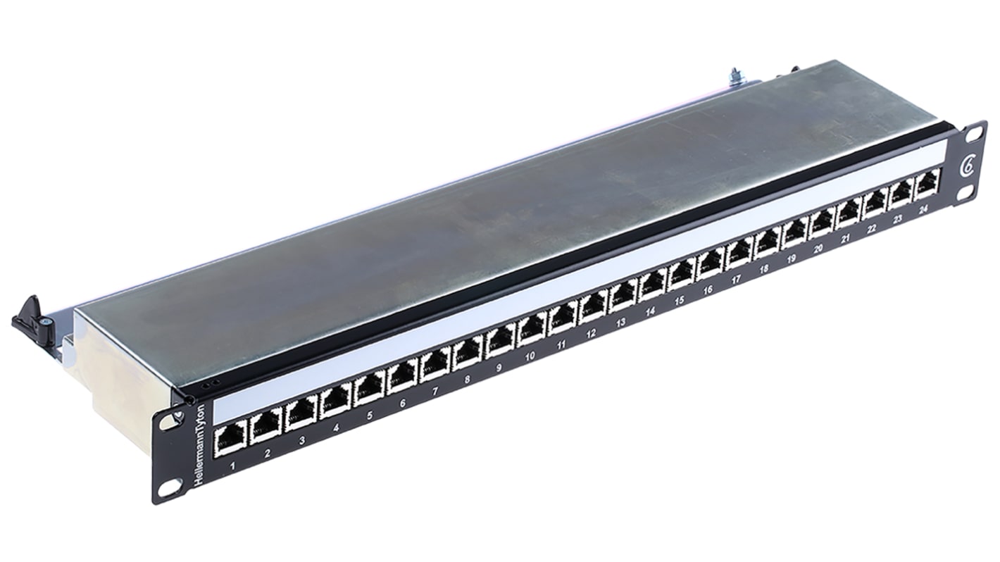 Patch Panel RJ, HellermannTyton, Cat6, 24 porte, RJ45, FTP, 1U, Nero, Serie EcoBand