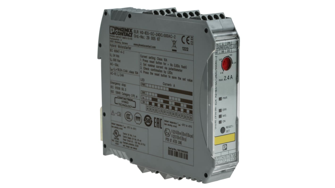 Phoenix Contact Motor Starter, 1 kW, 24 V dc, 3 Phase, IP20, 2.4 A
