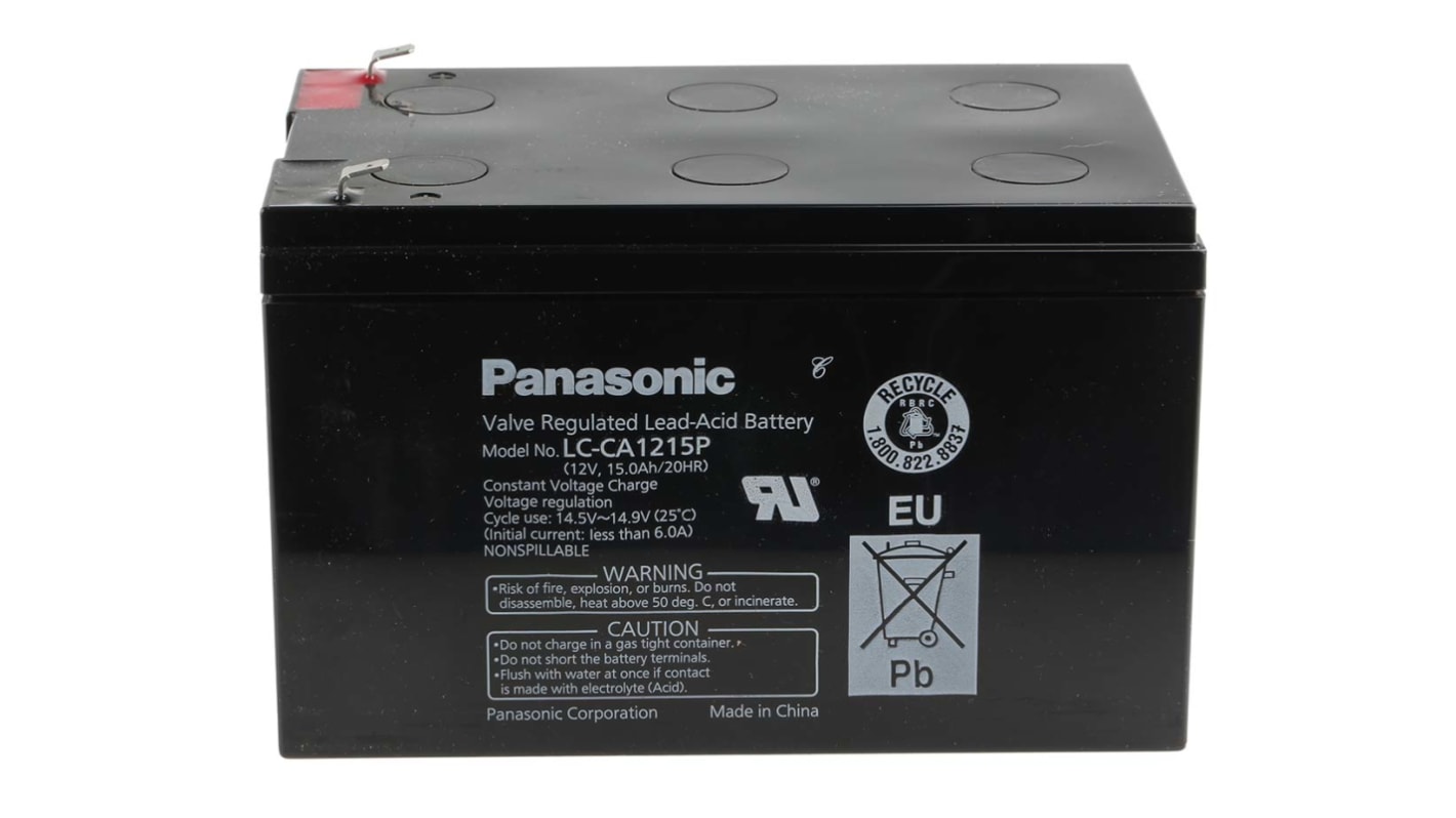 Panasonic 12V Faston F1 Sealed Lead Acid Battery, 15Ah