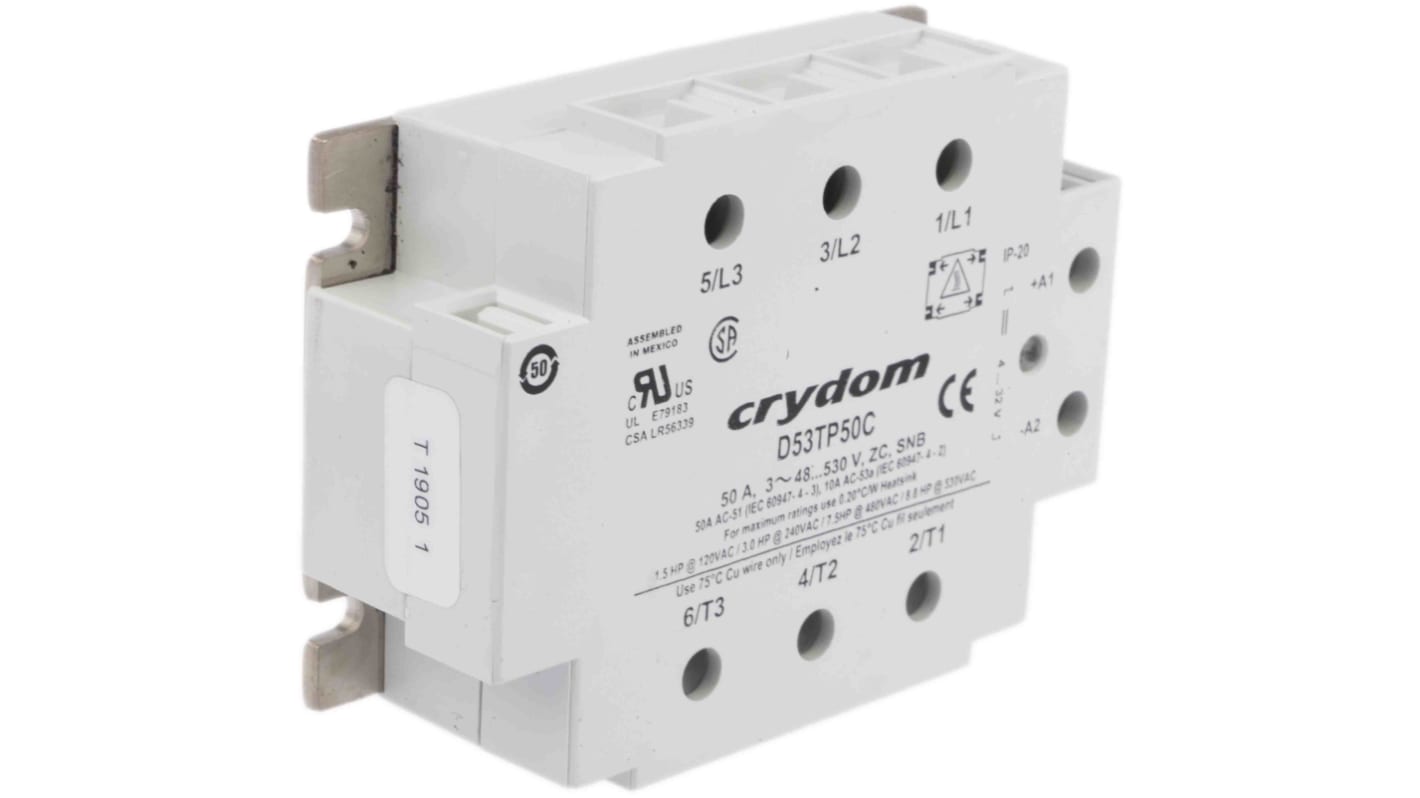 Relé de estado sólido Sensata / Crydom 53TP, control 4 → 32 Vdc, carga 48 → 530Vrms, 50 A rms máx.,