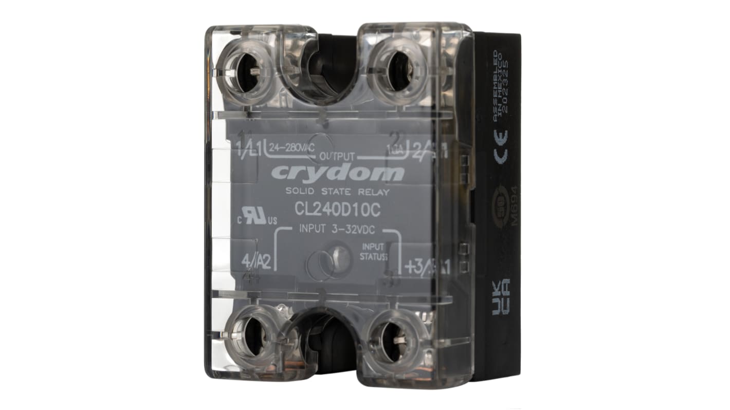 Relé de estado sólido Sensata Crydom CL, control 3 → 32 Vdc, carga 24 → 280Vrms, 10 A rms máx., montaje