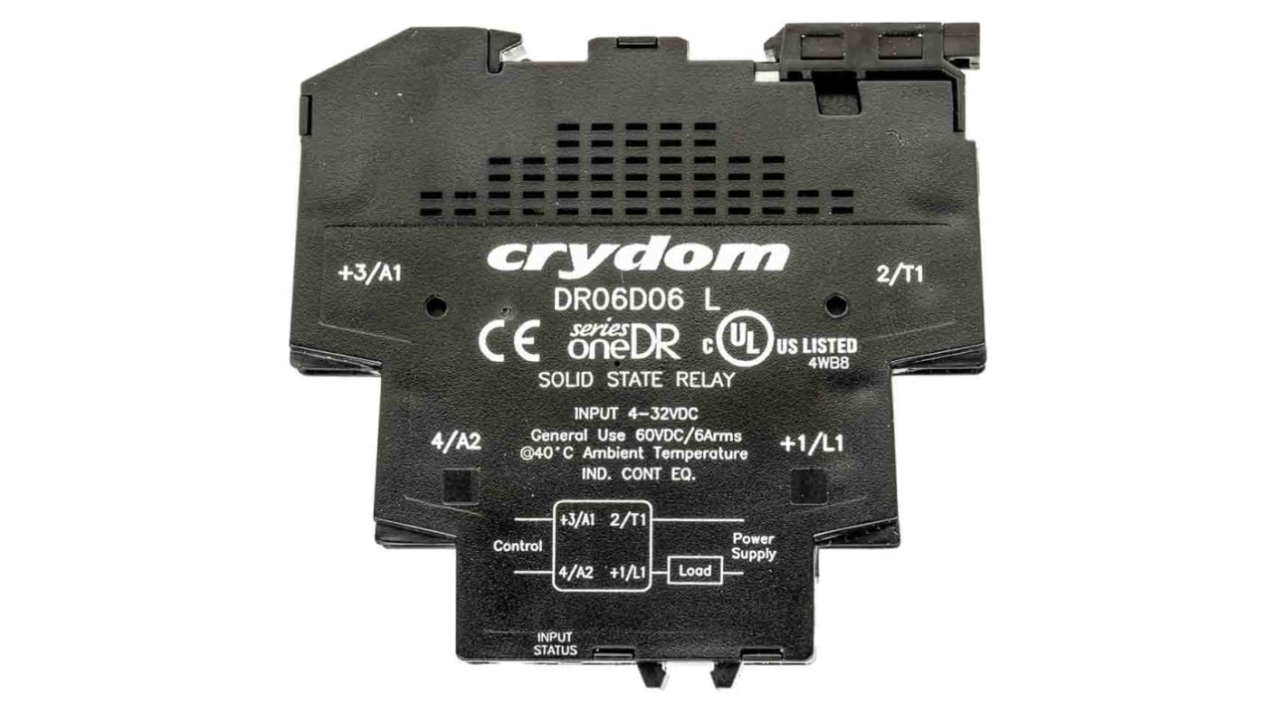 Módulo de relé de estado sólido Sensata Crydom, control 4 → 32 Vdc, carga 1 → 60V dc / 6 A, para carril