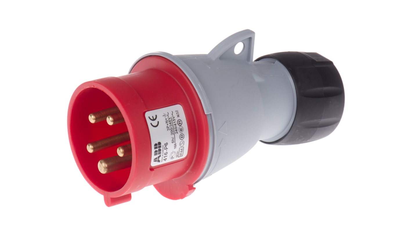 ABB, Easy & Safe IP44 Red Cable Mount 3P+N+E Industrial Power Plug, Rated At 16A, 346 → 415 V