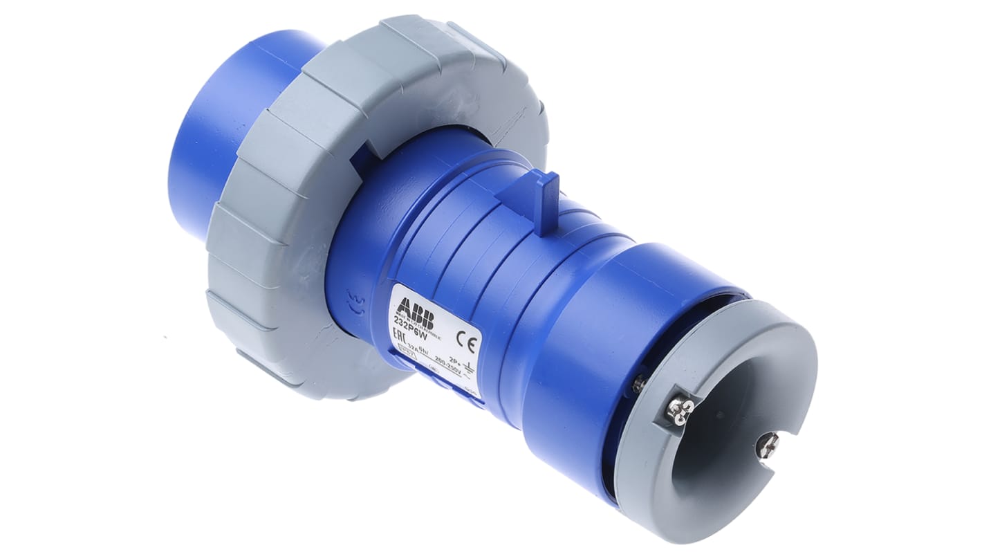 ABB, Tough & Safe IP67 Blue Cable Mount 2P+E Industrial Power Plug, Rated At 32A, 200 → 250 V