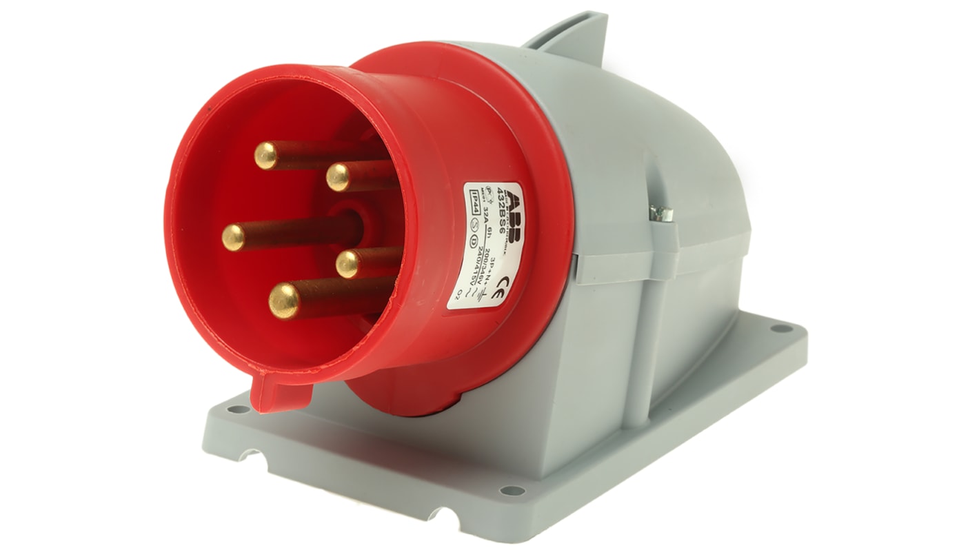 Amphenol Industrial, Easy & Safe IP44 Red Wall Mount 3P + N + E Right Angle Industrial Power Plug, Rated At 32A, 415 V