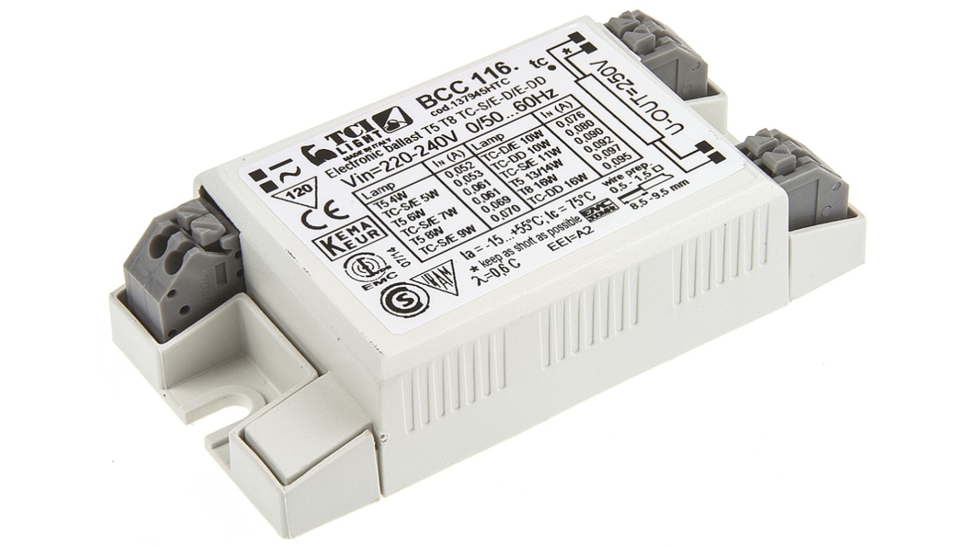 RS PRO Elektronisk Forkobling for belysning, For Kompaktlysstofrør, 1 x 10 W, 1 x 10 → 16 W, 1 x 16 W, 1 x 4