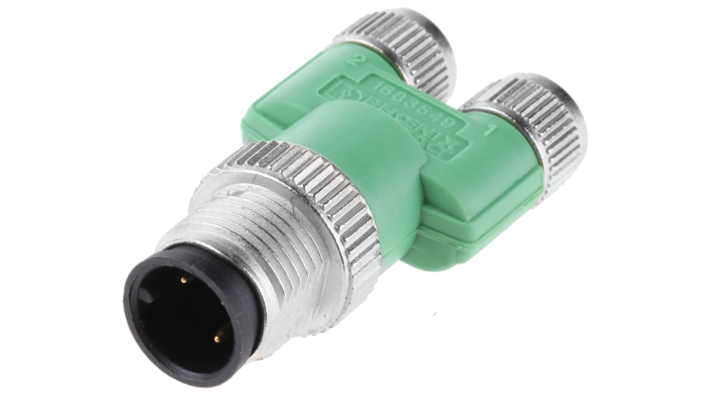 Adaptateur pour connecteur cylindrique Droit Phoenix Contact M12 Double M8 3 contacts Femelle, placage Nickel