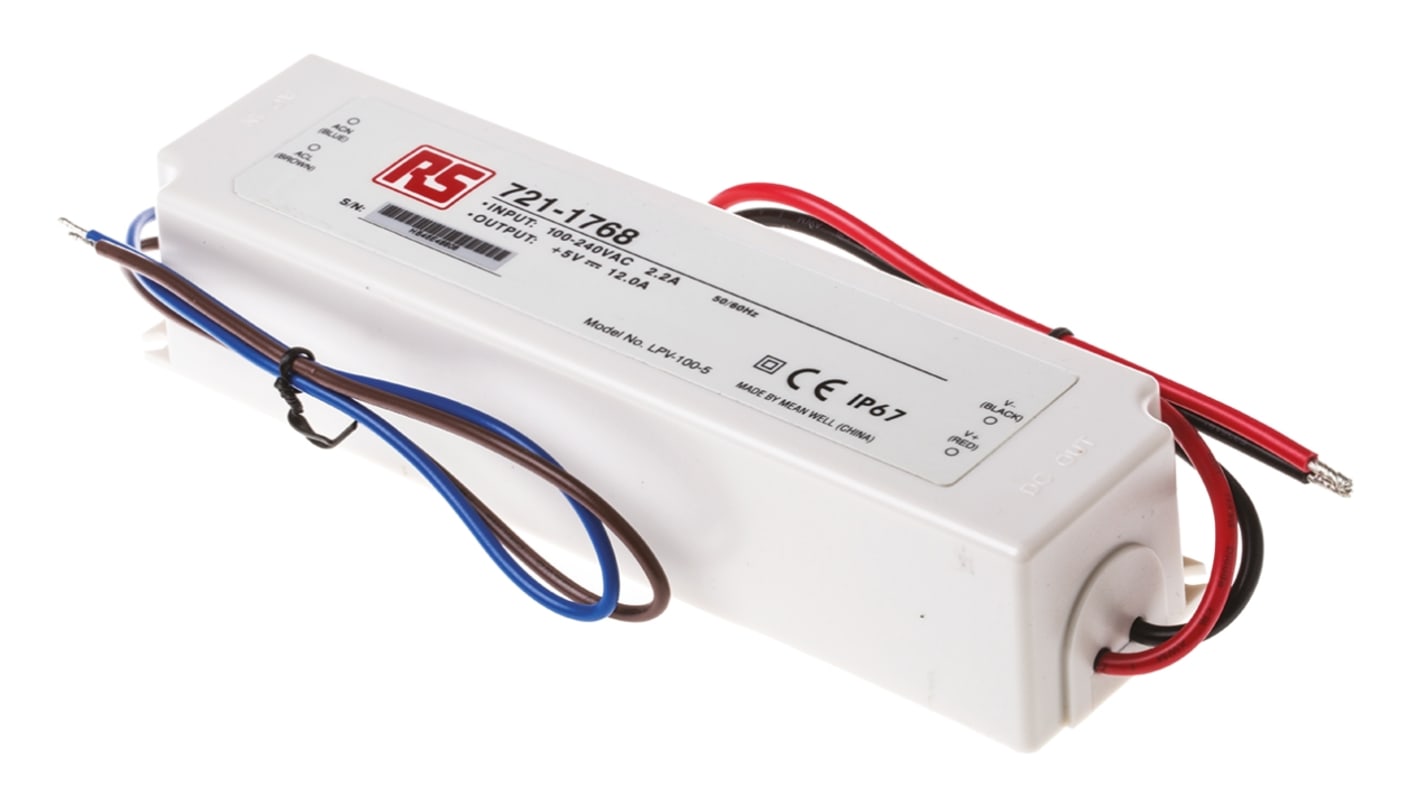 Driver LED Mean Well, 60W, IN 127 → 370 V dc, 90 → 264 V ac, OUT 5V, 12A