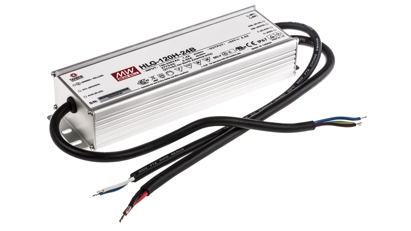 Driver LED Mean Well, 120W, IN 127 → 370 V dc, 90 → 264 V ac, OUT 24V, 5A