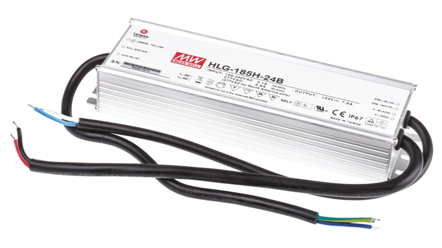 Driver LED Mean Well, 187.2W, IN 127 → 370 V dc, 90 → 264 V ac, OUT 24V, 7.8A