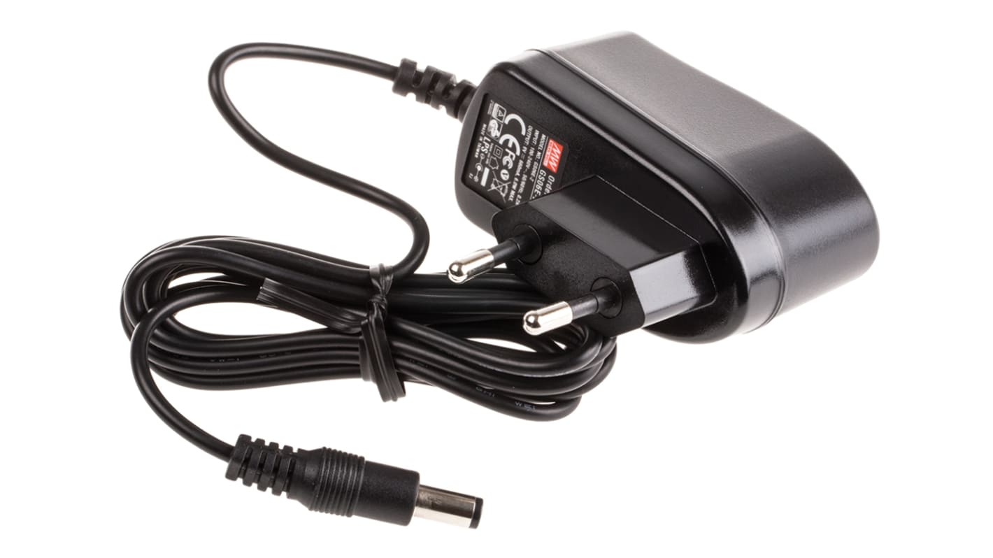 GS06E2P1J MEAN WELL 6W PlugIn AC/DC Adapter 9V dc Output, 660mA