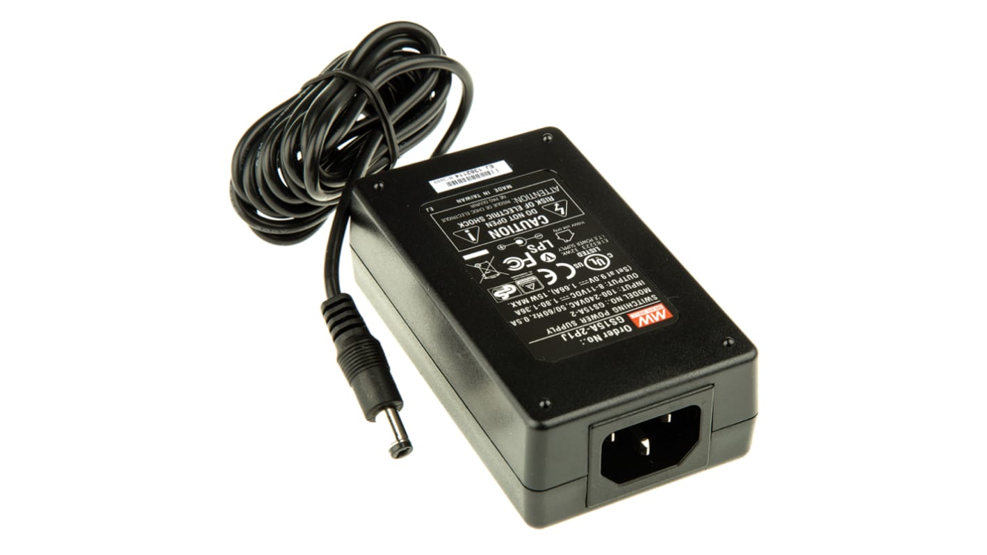 Adaptador AC/DC MEAN WELL 100 → 240V ac, 9V dc, 1 salida, 1.66A