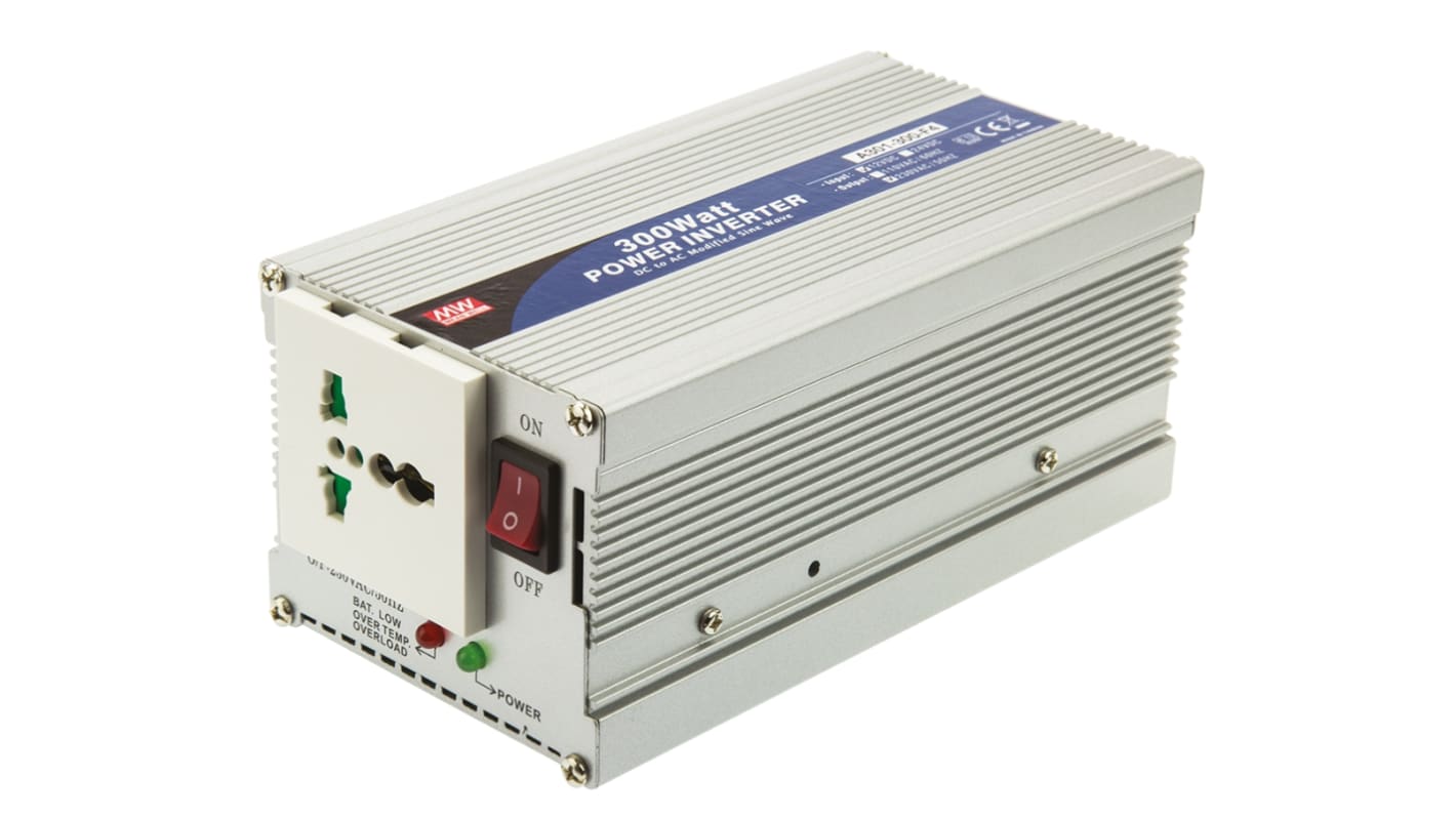 Inverter c.c.-c.a. per auto Mean Well, ingresso 10 → 15V cc, uscita 230V ca, 300W, connettore Universale