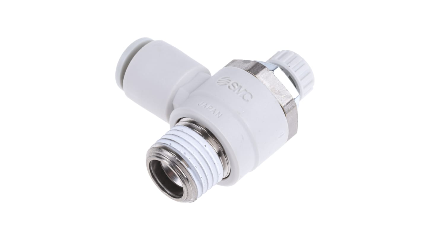 SMC AS Series Threaded Speed Controller, R 1/4 Male Inlet Port x R 1/4 Male Outlet Port x 6mm Tube Outlet Port