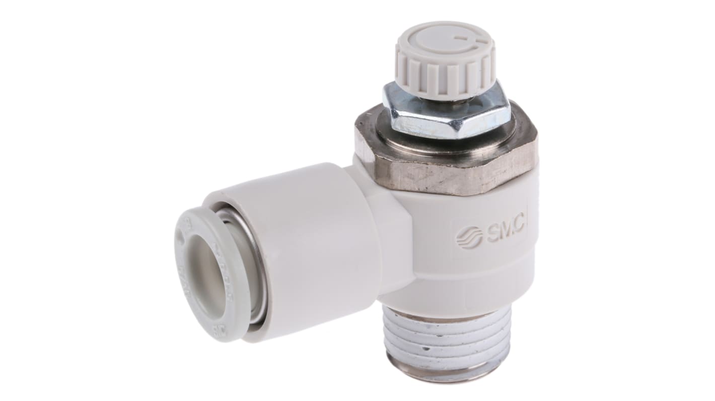 SMC AS Series Threaded Speed Controller, R 1/4 Male Inlet Port x R 1/4 Male Outlet Port x 8mm Tube Outlet Port