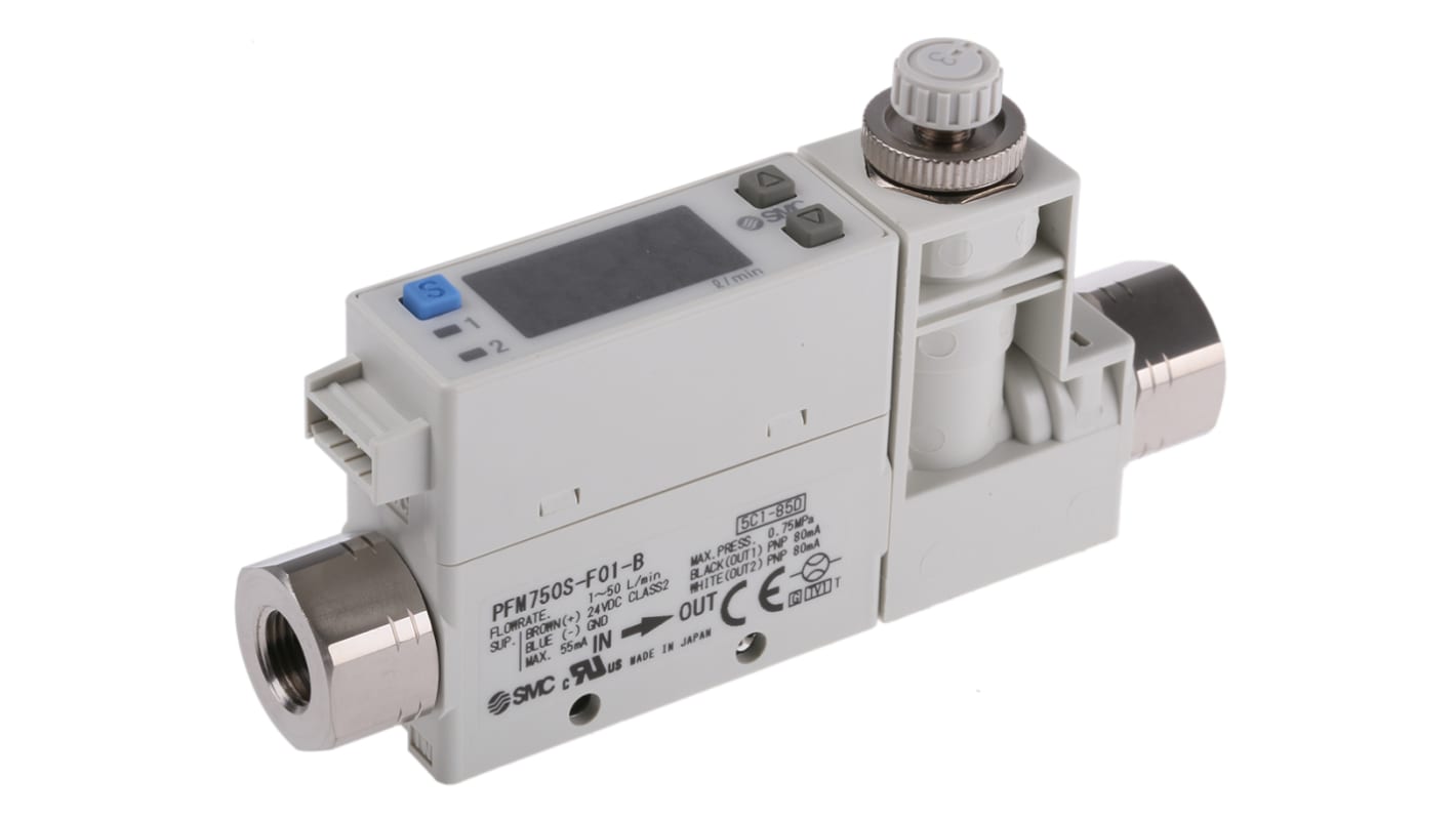 SMC Compact Mount Flow Controller, 1 → 50 L/min, PNP Output, 24 V dc, 1/8 in Pipe